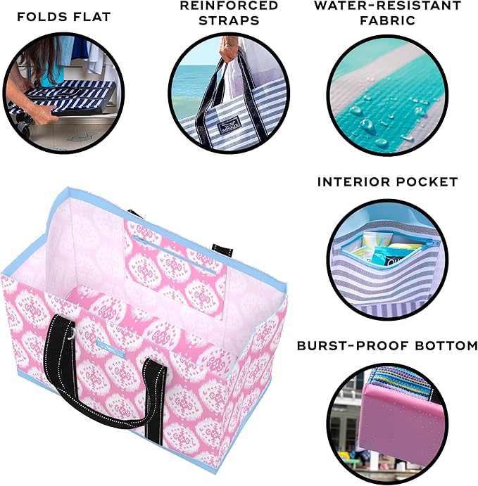 SCOUT Original Deano Tote - Durable Lightweight Open Top Beach, Pool & Lake Bag, Inside Zip Pocket, Folds Flat