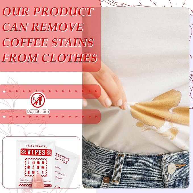 Timgle 200 Pcs Instant Stain Remover Wipes Individual Wrapped Stain Remover Wipes Bulk Portable No-rinse Cleaner for Clothes Fabric Coffee Grease Travel Purse Diaper Bag Car Laundry (White)