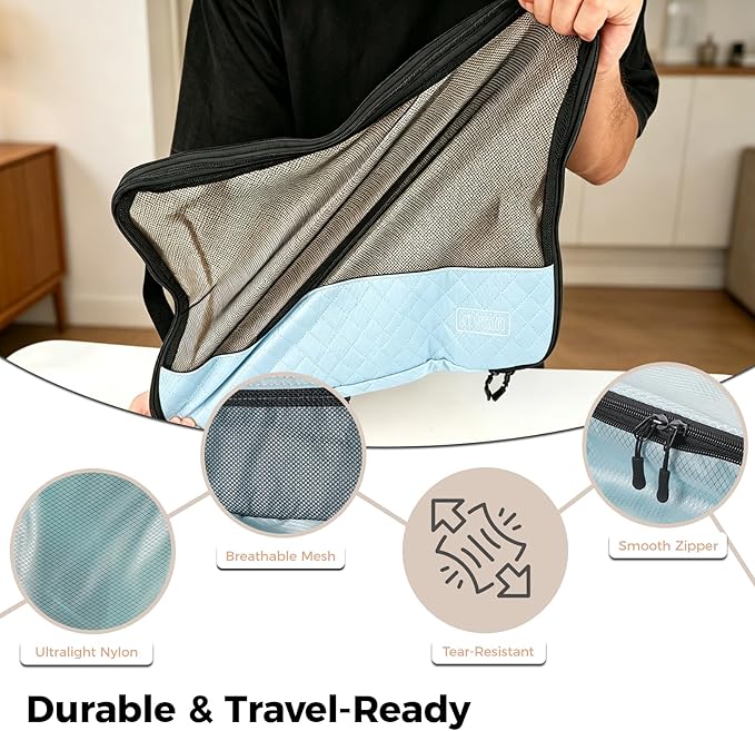 Compression Packing Cubes Set, Versatile 8pc Travel Essential Packing System- Lightweight Travel Organizers for Family & Business Travel, Space Save for Backpack, Duffel & Suitcase- Blue