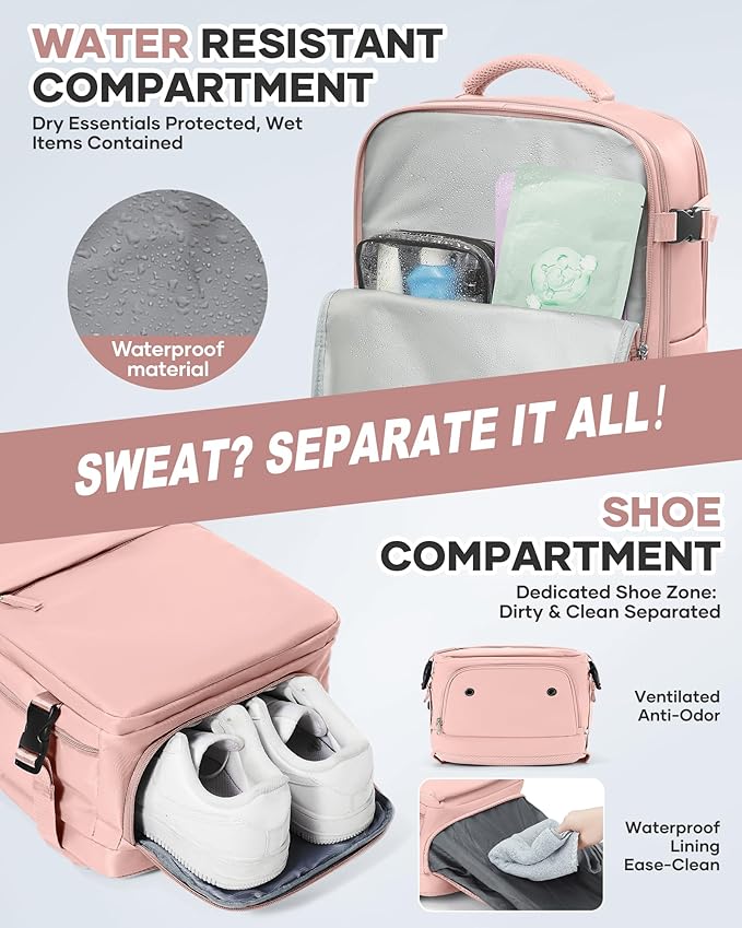 Vacuum Seal Travel Backpack with Air Pump,Compression Vacpack Waterproof Carry On Backpack for Travel Women Men with Vacuum System,Airlines Approved Daypack Laptop Space Saver Bags,Pink