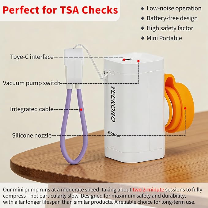 Vacuum Bag for Travel, Professional IPX8 Waterproof Reusable Vacuum Compression Bags for Travel Suitcases, Durable Space Saver Bag(2 PACK TPU Gray,With Pump)