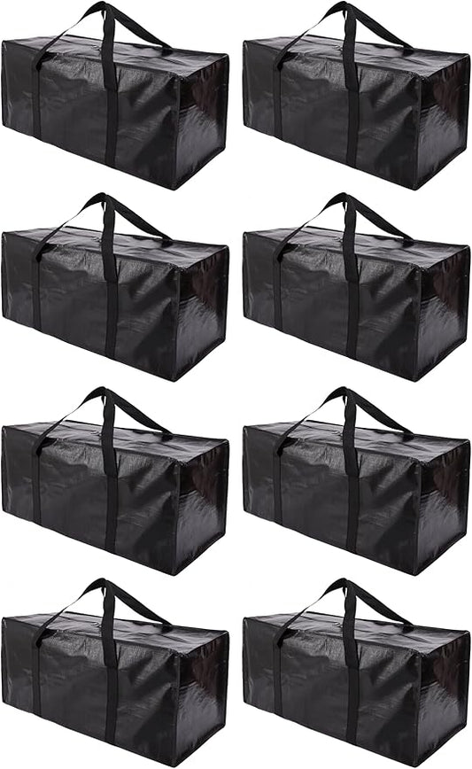 PANDA JOYS Extra Large Moving Bags with Zippers & Carrying Handles, Heavy-Duty Storage Tote for Space Saving Moving Storage, Fold Flat, Alternative to Box and Bin - 8 Pack, Black