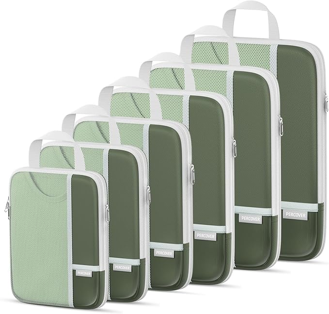 Percover Compression Packing Cubes for Travel, 6-Piece Structured Compression Organizer Set for Organized Packing & Carry-On Luggage, Green