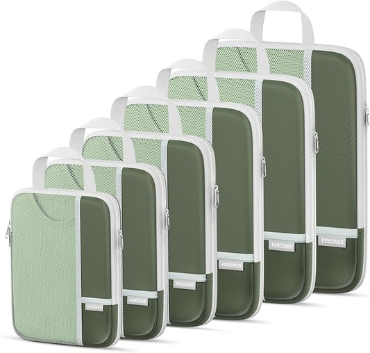 Percover Compression Packing Cubes for Travel, 6-Piece Structured Compression Organizer Set for Organized Packing & Carry-On Luggage, Green