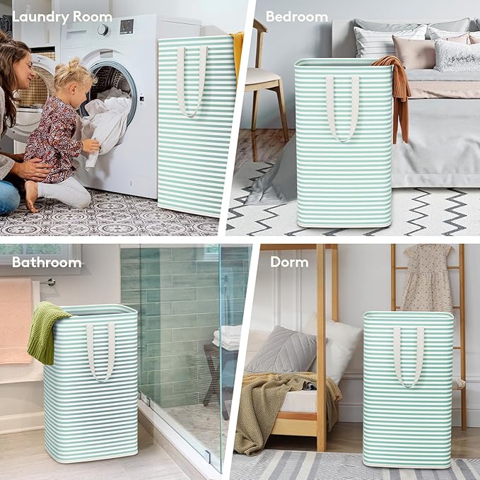 Lifewit 2 Pack Laundry Hamper Large Collapsible Laundry Baskets, Freestanding Waterproof Clothes Hamper with Easy Carry Handles in Laundry Room Bedroom Bathroom College Dorm, Sage Green, 2 x 80L