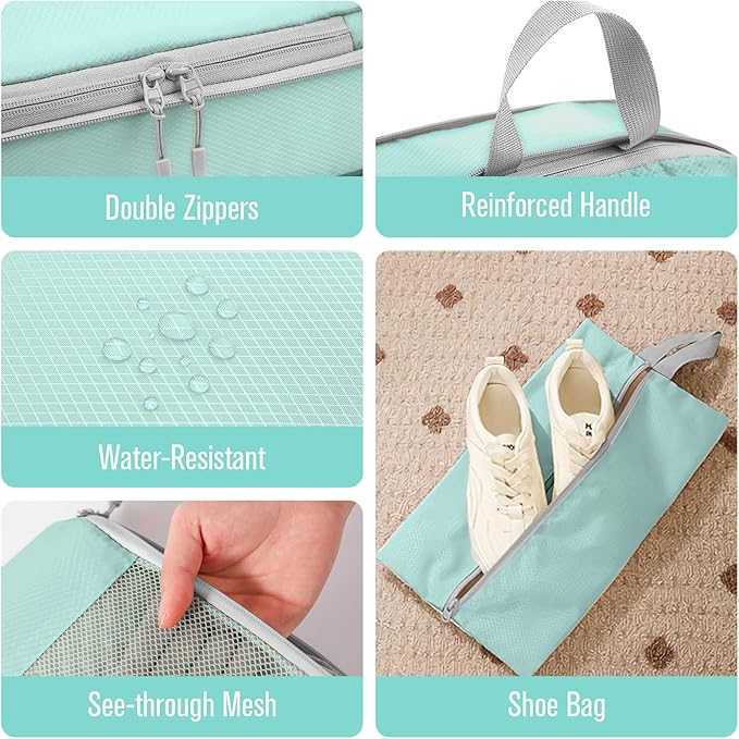 WOOMADA Compression Packing Cubes for Suitcases Travel Essentials 6 Set Rectangle Mesh Expandable Travel Bags Organizer for Luggage