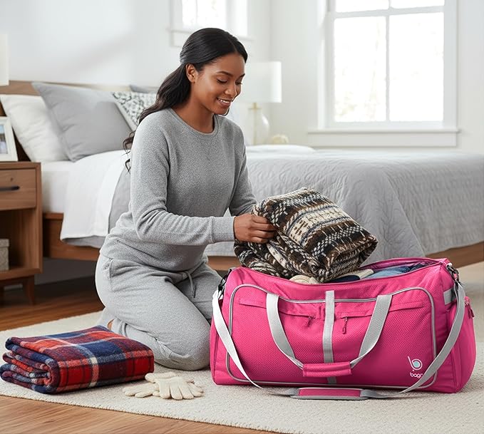 Bago Large Duffle Bag for Travel Women & Men. Durable Lightweight Foldable Travel Duffel Bags For Traveling Women. 100L Duffle Bags for Overnight Bag With Shoe Compartment Collapsible Weekender duffel