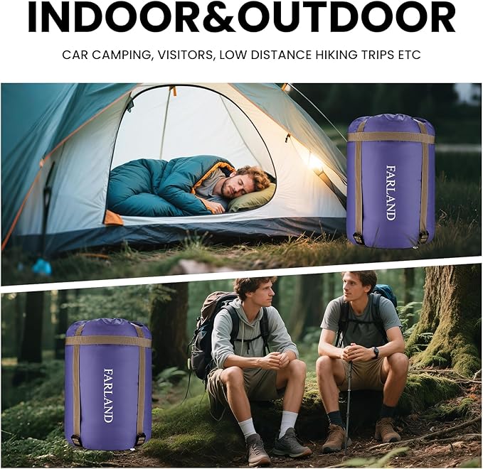 FARLAND Sleeping Bags for Adults, 3 Season Warm & Cool Weather, Lightweight Camping Sleeping Bag for Kids Family Camping Essentials with Compression Sack for Hiking