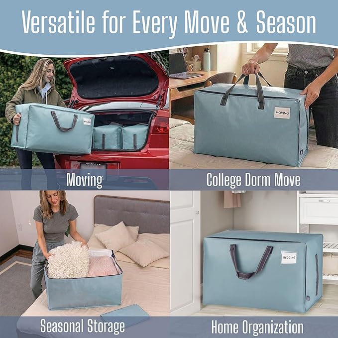 VENO 2 Pack Extra Large Heavy Duty Moving Bags with Wide Opening & Reinforced Handles, Reusable Storage Tote Bags with Strong Zippers for Clothes, College Dorm Essentials & Moving Supplies
