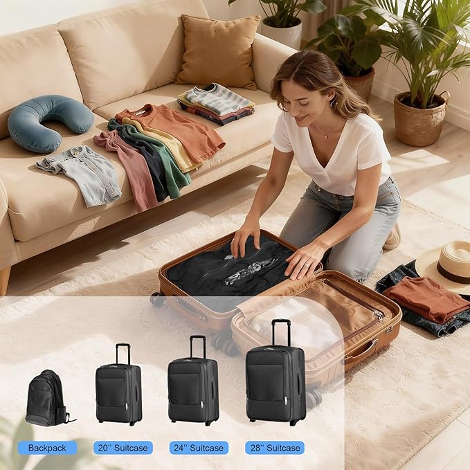 2PCS Vacuum Bags for Travel with Electric Pump, 21L Reusable Compression Bags with IP68 Waterproof Zipper, Space Saving Airless Travel Bags for Luggage, Backpack & Suitcase, Black