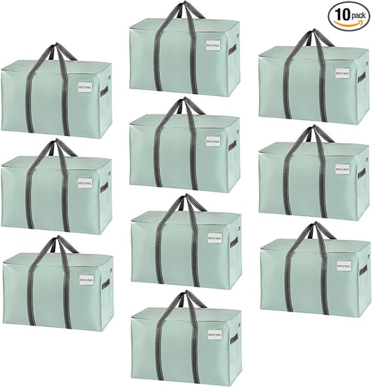 VENO 10 Pack Heavy Duty Moving Bags, Extra Large Storage Bags with Reinforced Handles & Strong Zippers, Foldable & Reusable Moving Box Alternative for Clothes & Dorm Storage