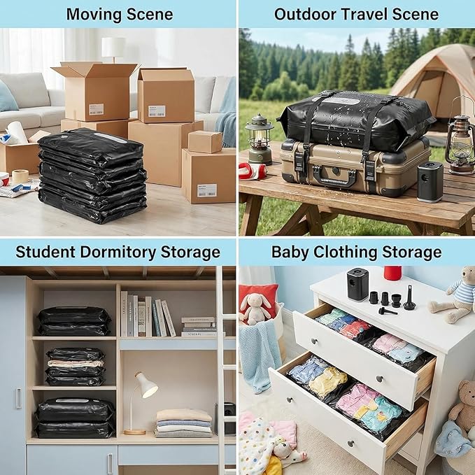 11-Pack Large Vacuum Compression Bags with Pump,2×41L TPU 180° Wide Opening Vacuum Seal Bags+9 PA&PE Bags (S/M/L) Space Saver for Family Travel, Bedding,Comforters & Home Storage