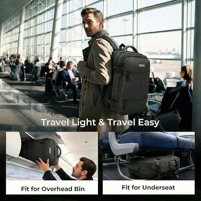 Vacuum Compression Backpack for Travel, Carry-On Backpack with Vacuum System & Pump, Packs Like 55L for 5-7 Day Trips, Fits 17" Laptop, Water-Resistant Business Travel Backpack for Men/Women