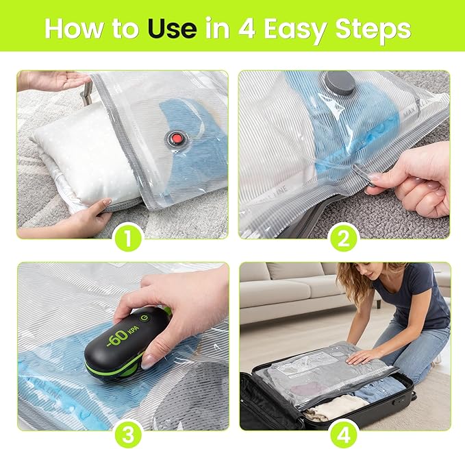 (17PACK) Travel Vacuum Bags with USB-Powered Pump (Plug to Work, No Battery) – Portable Vacuum Sealer for Travel & Home, Space-Saving Compression Bags for Clothes, Bedding & Seasonal Storage