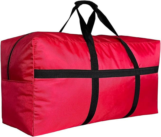 Extra Large Storage Duffle Bag with Zippers and Handles, Big Foldable Duffle Bag for Travel Red 60L