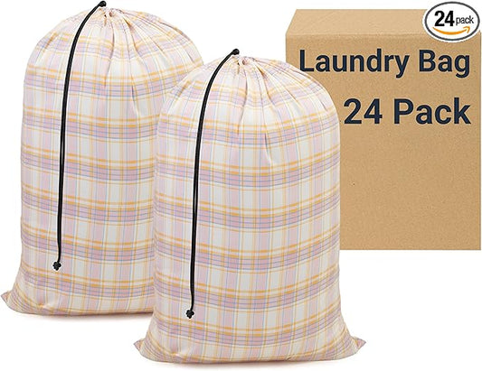 ZPECC Bulk Travel Laundry Bag,Extra Large Heavy Duty Laundry Bags 24 Pack,Washable Dirty Clothes Organizer XL for College Dorm Hotel Camping and Home Storage 30x40(Pink Checkered)