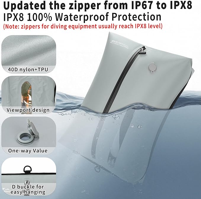 Reusable Vacuum Bags for Travel,Professional Waterproof IPX8 Vacuum Compression Bag for Suitcases Backpack,Space Saver Bags Packing Organizers for Clothing Packing(2 Pack,Dark Grey)