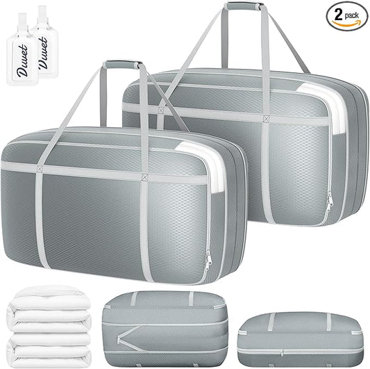 DIMJ Compression Moving Bags - Extra Large Heavy Duty Comforter Storage Bag with Window, Packing Totes With Strong Handles & Zipper, Space Saving Box Containers For Blanket, Clothes, Bedding, 2 Pack
