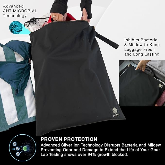 Ornadi X Large Waterproof Antimicrobial Travel Wet Dry Laundry Bag Inhibits Bacteria & Odor from Swimsuits & Towels, Sweaty Gym Shoes, Dirty Clothes Protects Luggage Made in USA 17 x 23.5”