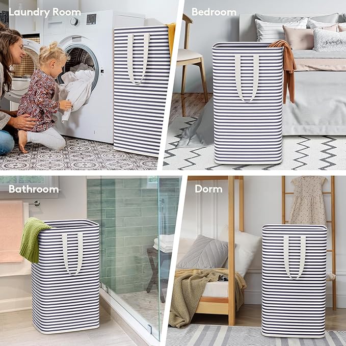 Lifewit 2 Pack Laundry Hamper Large Collapsible Laundry Baskets, Freestanding Waterproof Clothes Hamper with Easy Carry Handles in Laundry Room Bedroom Bathroom College Dorm for Adults, Navy, 2 x 80L