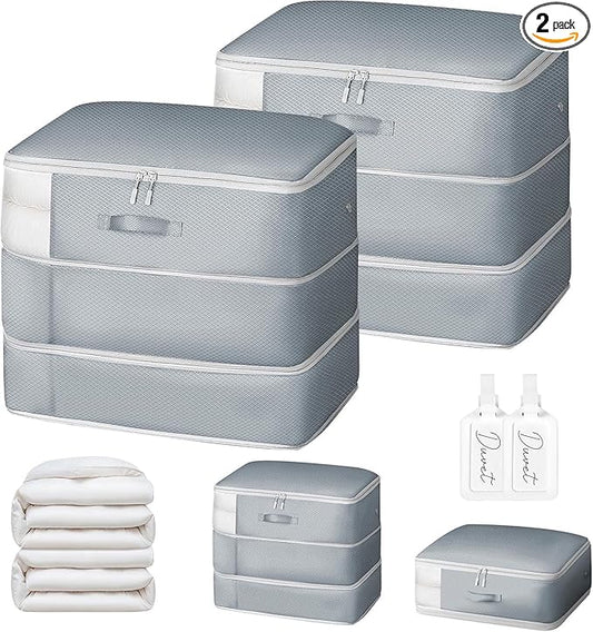 DIMJ Comforter Storage Bag - Large Capacity Ultra Space Saving Self Compression Organize for Duvet, Pillow, Bedding, Blanket Storage Organizer Nylon Compression Bags, Sheet Storage