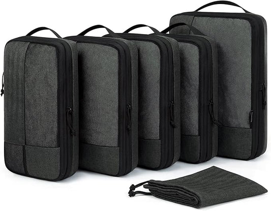 BAGSMART Compression Packing Cubes, Durable Travel Packing Cubes for Carry-On Suitcase, Lightweight Compressible Luggage Organizer Cruise Ship Travel Essentials, 6-Pack 1L+3M+1S+Shoe Bag, Black