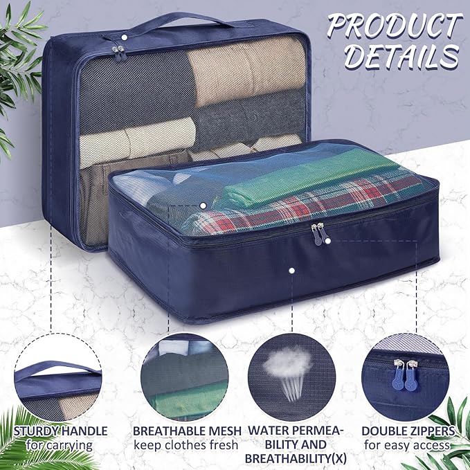 Silkfly 8 Pcs XL Packing Cube for Travel Luggage Organizer Suitcase High Capacity Large Packing Bag Bulk Reusable Mesh Travel Cube for Hiking Camping Accessory, 17.7 x 13 x 4.7 Inch (Navy Blue)