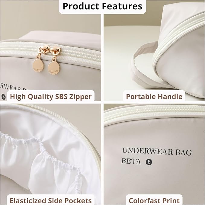 Tianzong Women's Travel Underwear Organizer Bag, Large Capacity Packing Cube for Bras, Panties and Socks (XL Beige)