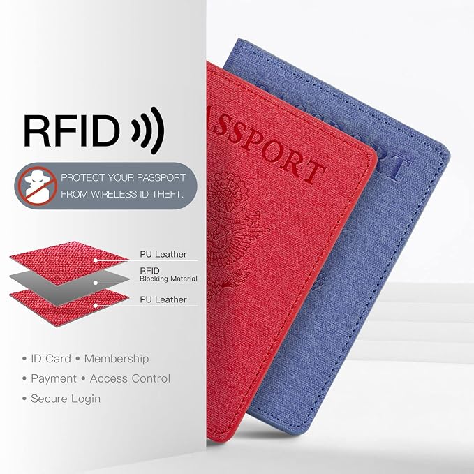 2 Pack Passport Holder For Women Kids, RFID Blocking Passport Wallet Red&Light purple - Image 2