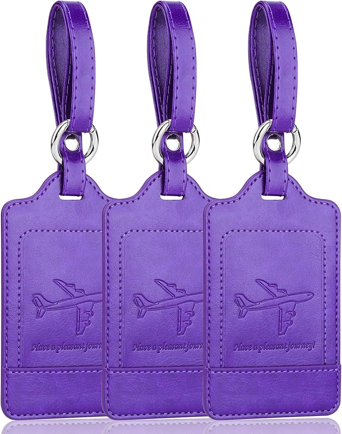 Teskyer Leather Luggage Tags for Suitcases, 3 Pack, Purple by TESKYER