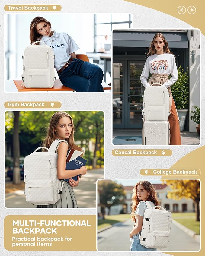 WONHOX Travel Vacuum Storage Backpack with Air Pump Vacuum Seal Compression Space Saver Bags Clothing Vacpack 18x14x8 inches Travel Bag Carry on Personal item Laptop Work Backpacks Women Men Beige