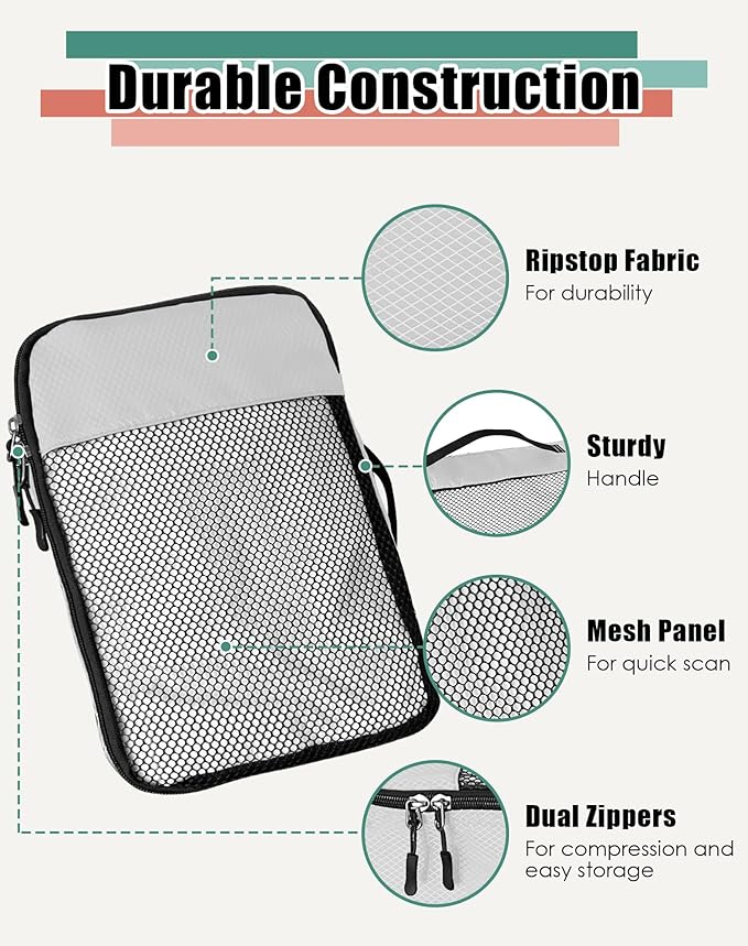 WTREE 4-Piece Packing Cubes Travel Accessories Set for Suitcases - Luggage Organizer Bags with Double Zipper - Mesh Top - Medium - Beige