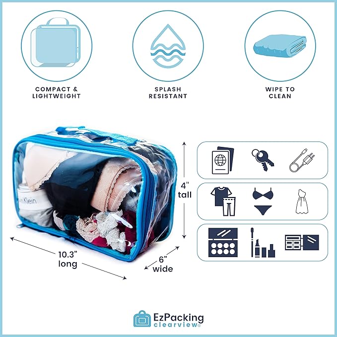 Small Clear Travel Packing Cube/See Through PVC Plastic Pouch for Carry On Suitcase, Backpack or Diaper Bag/Transparent Multipurpose Accessories, Makeup & Underwear Organizer w/Handle (Burgundy)