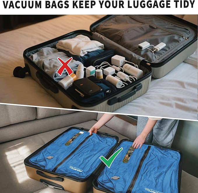 Reusable Vacuum Bags for Travel,Professional Waterproof IPX8 Vacuum Compression Bag for Suitcases Backpack,Space Saver Bags Packing Organizers for Clothing Packing(2 Pack,Lake Blue)