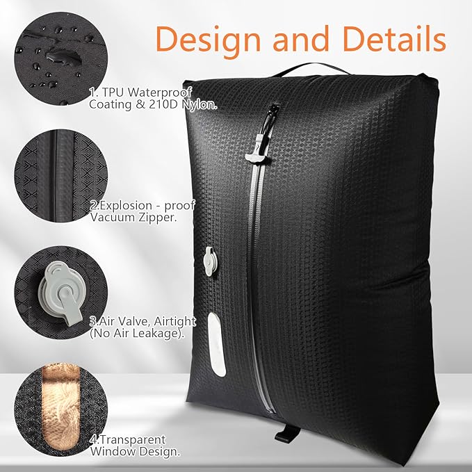 Travel Vacuum Bags With Pump, IPX7 Waterproof Travel Essentials Vacuum Compression Bags, 24L Capacity Cordless Travel Vacuum Bag Set Ideal for Carry-On Suitcases, Backpacks & Home Storage (2pc + Pump)