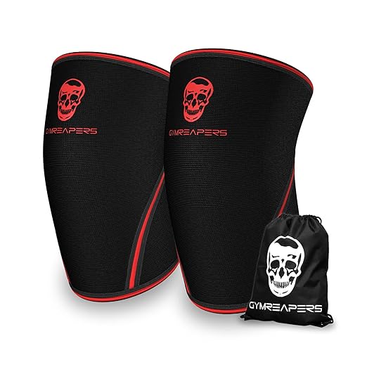 Gymreapers Knee Sleeves (1 Pair) with Gym Bag - IPF Approved - Support Compression Brace for Squats, Fitness, Weightlifting, Cross Training, Powerlifting - 7MM Neoprene Sleeves - For Men & Women (Black/Red, XX-Large)