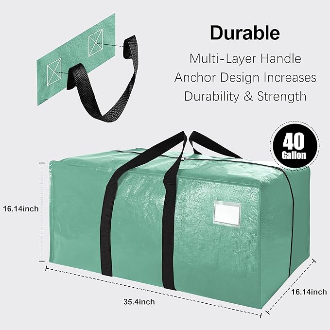 6 Pack Heavy Duty Extra Large Moving Bags W/Backpack Straps - Strong Handles & Zippers, Storage Totes For Space Saving, Fold Flat, Alternative to Box and Bin (40 gal, Teal)