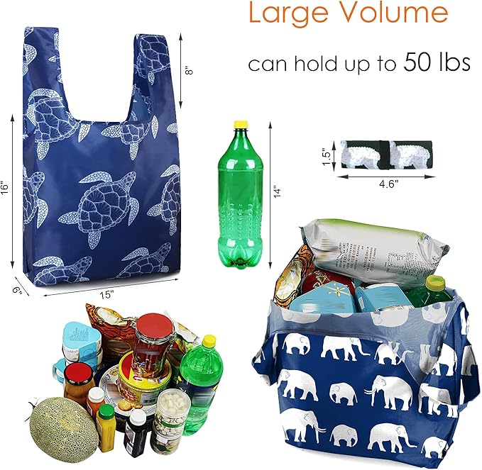 BeeGreen Geometry Reusable Grocery Bags Bulk Gifts 12-Pack - Large Tote with Zipper Pouch | Foldable & Washable Polyester Shopping Bags Heavy Duty Animal Lover Gifts Reusable Bag With Handles