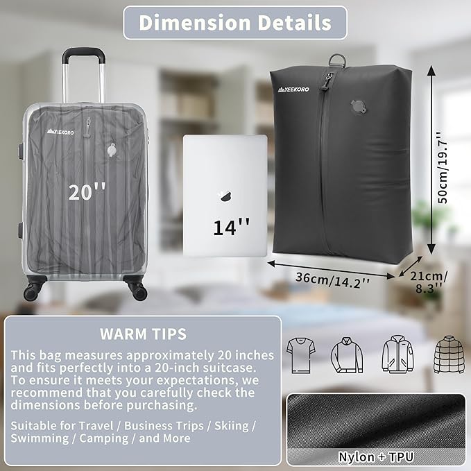 Vacuum Bag for Travel, Professional IPX8 Waterproof Reusable Vacuum Compression Bags for Travel Suitcases, Durable Space Saver Bag(1 Large,No Pump)