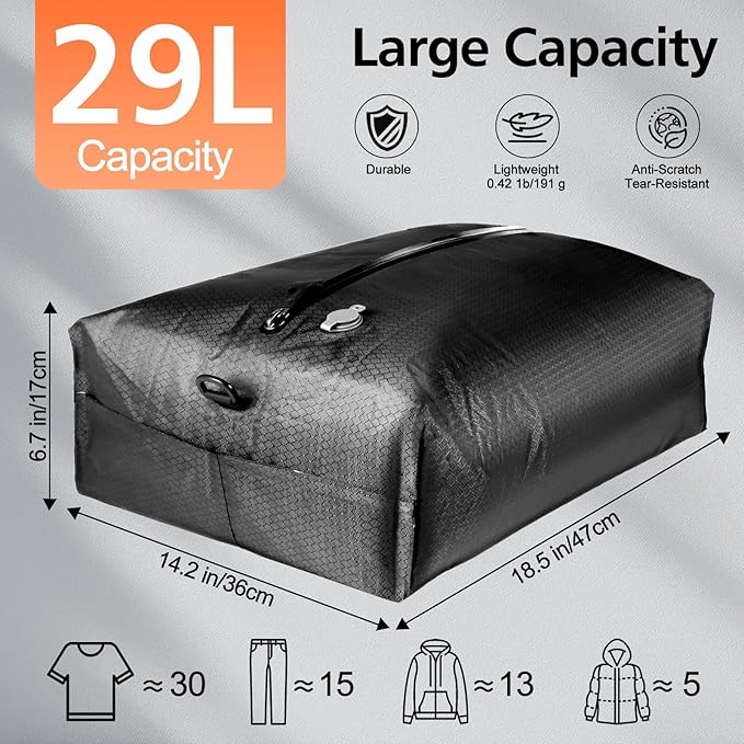 Travel Vacuum Bags with Wireless Pump,IP67 Waterproof,Tear-Resistant Vacuum Packing Cubes,Reusable Compression Bags for Travel for Hiking & Camping,Suitcase，Home Storage(2Pack+Pump)