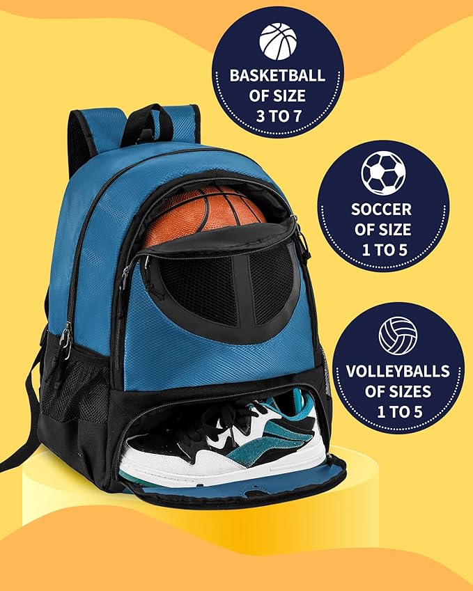 Basketball Bag Backpack for Men Women with Ball & Shoes Compartment 30L Capacity Lightweight Breathable Boys Girls Soccer Ball Bag Backpack Fit Volleyball Football Sports Travel School Gym