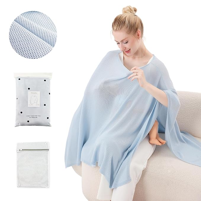 Nursing Cover for Breastfeeding – Soft & Breathable Lyocell Nursing Poncho for Mom, Lightweight Breastfeeding Cover, 360° Privacy Nursing Shawl for Travel & Pumping, Includes Laundry Bag