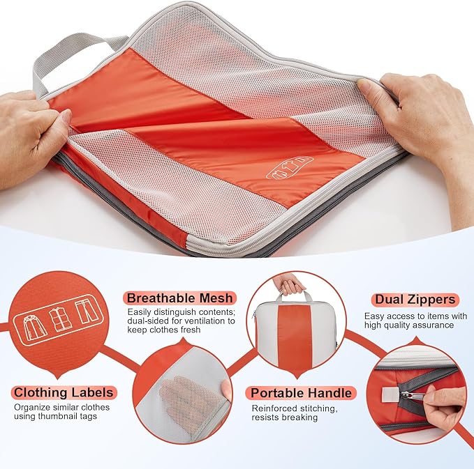 OlarHike Compression Packing Cubes for Travel Essentials(Orange,10 set)