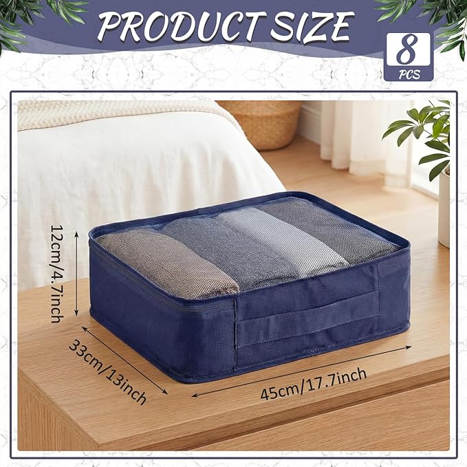 Silkfly 8 Pcs XL Packing Cube for Travel Luggage Organizer Suitcase High Capacity Large Packing Bag Bulk Reusable Mesh Travel Cube for Hiking Camping Accessory, 17.7 x 13 x 4.7 Inch (Navy Blue)