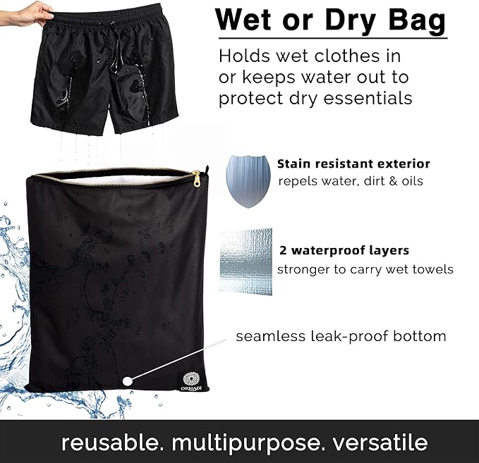 Wet Gym Clothes Bag Waterproof Antimicrobial Sack Bacteria & Odor Control from Dirty Laundry, Swimsuits, Sweaty Shoes for Smell Proof Travel 14 X 17.5" Made in USA by Ornadi