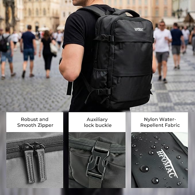 Vacuum Compression Backpack for Travel, Carry-On Backpack with Vacuum System & Pump, Packs Like 40L for 2-5 Day Trips, Fits 17" Laptop, Water-Resistant Personal Item Travel Backpack for Men / Women