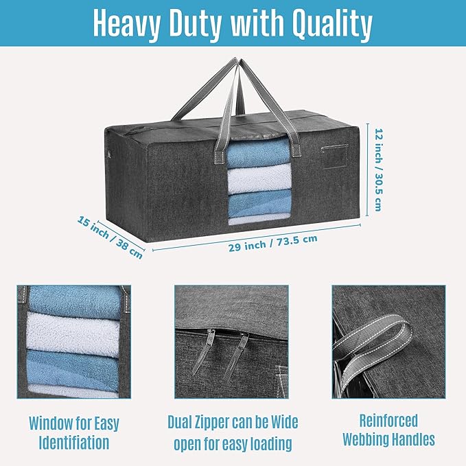 VENO 10 Pack Heavy Duty Moving Bags, Packing Bags with Clear Window, Alternative to Moving Boxes, Storage Bins for Clothes, Blankets, Comforters, College Dorm Essentials (Gray, 10 Pack)