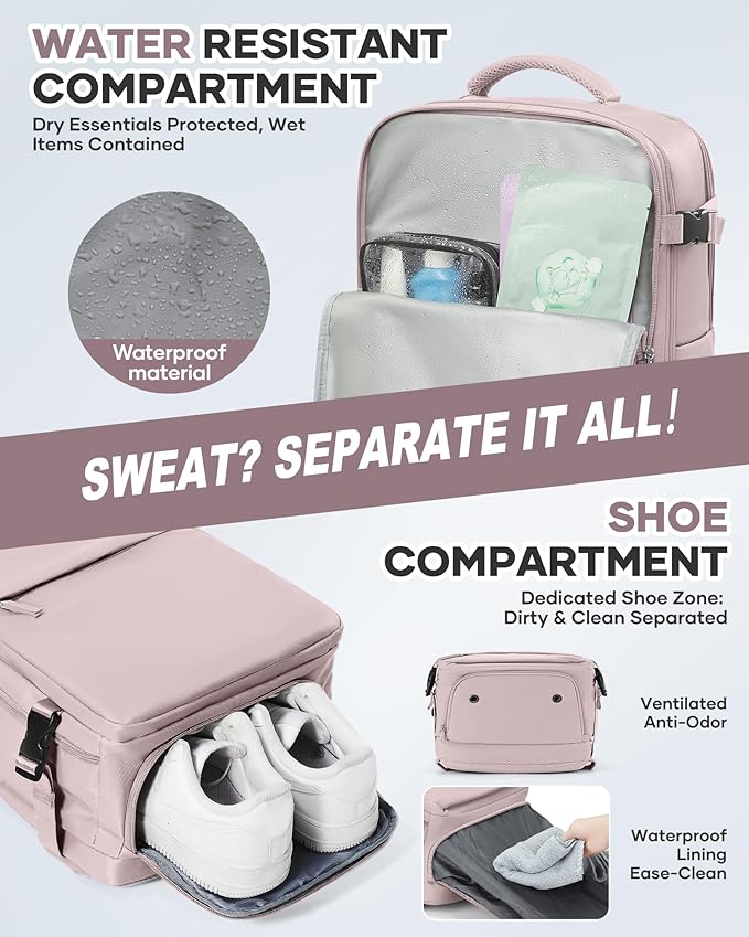 WONHOX Vacuum Seal Travel Backpack with Air Pump,Compression Vacpack Waterproof Carry On Backpack for Travel Women Men with Vacuum System,Airlines Approved Daypack Laptop Space Saver Bags,PinkPurple