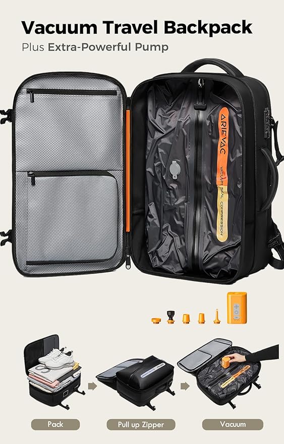 IKYWT Vacuum Seal Backpack Travel with Ultra-Power Pump, 80L Expandable Travel Backpack with Vacuum System w/TSA Lock