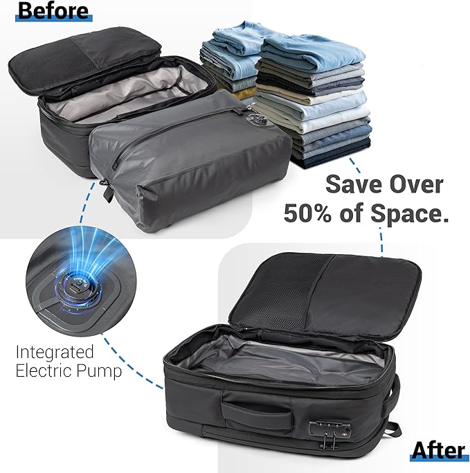 Joryin Air Vacuum Backpack for Travel with Built-in Air Pump,70L Expandable Backpack Vacuum Compression Bag with TSA Lock Waterproof Carry On Large Travel Bag for Airline Laptop Backpack